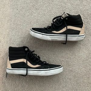 Black and cream high top vans